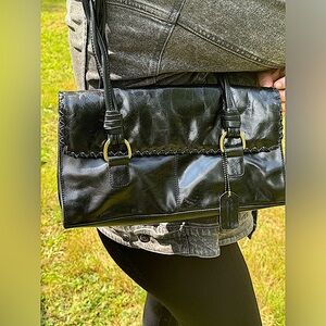 Vintage Leather Handbag Gold Clasps - Classy Dressy Bags - Bags For Fall